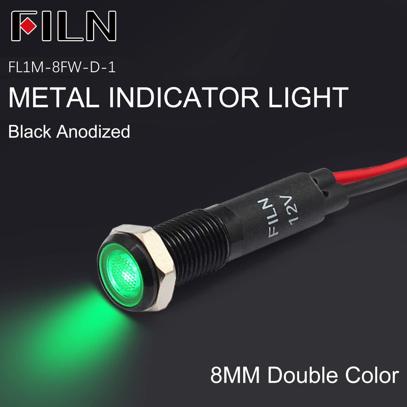 FILN 5 pieces 8 mm (5/16 inch) 12 V LED indicator light, waterproof pilot signal lamp, alarm light, metal panel lights (black, anodised, red5 pieces) red Schwarz eloxiert-12V-5pcs