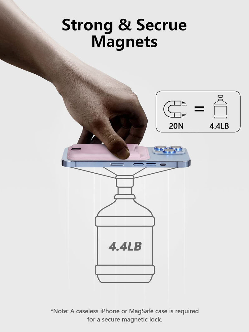 TopMade for Magsafe Wallet, Magnetic Wallet Card Holder for iPhone 15, iPhone 14/13/12 Series, Leather Magnetic Phone Wallet with Powerful Magnet, Credit Card RFID Blocking, Fit 4 Cards, Pink