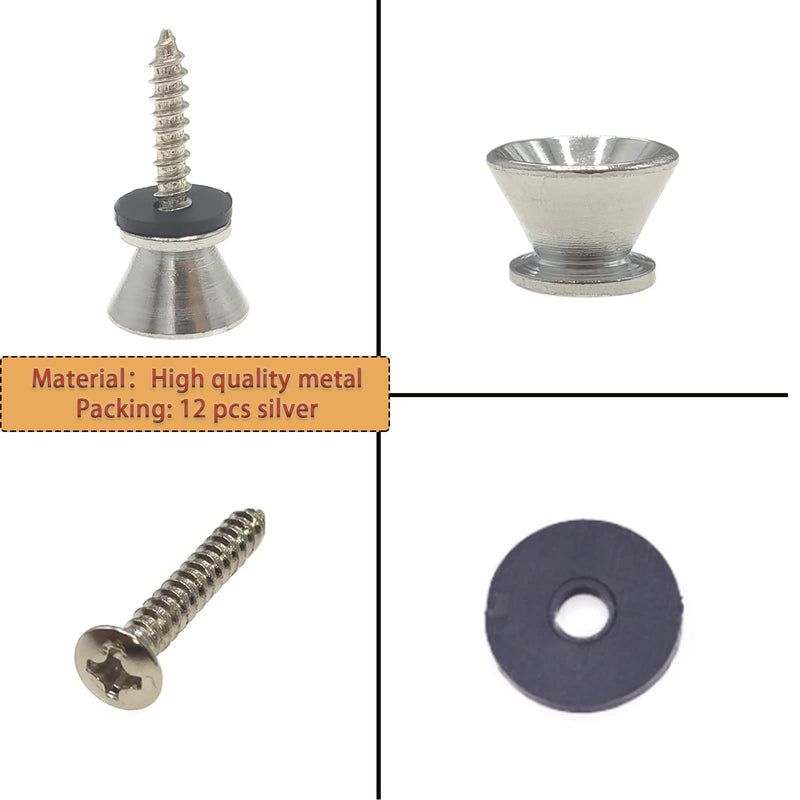 12Pcs Guitar Strap Locks Set, Metal Guitar Strap Buttons Lock, Chrome Guitar Straps Lock for Acoustic, Ukulele, Martin, Banjo, Electric And Bass Guitars Silver