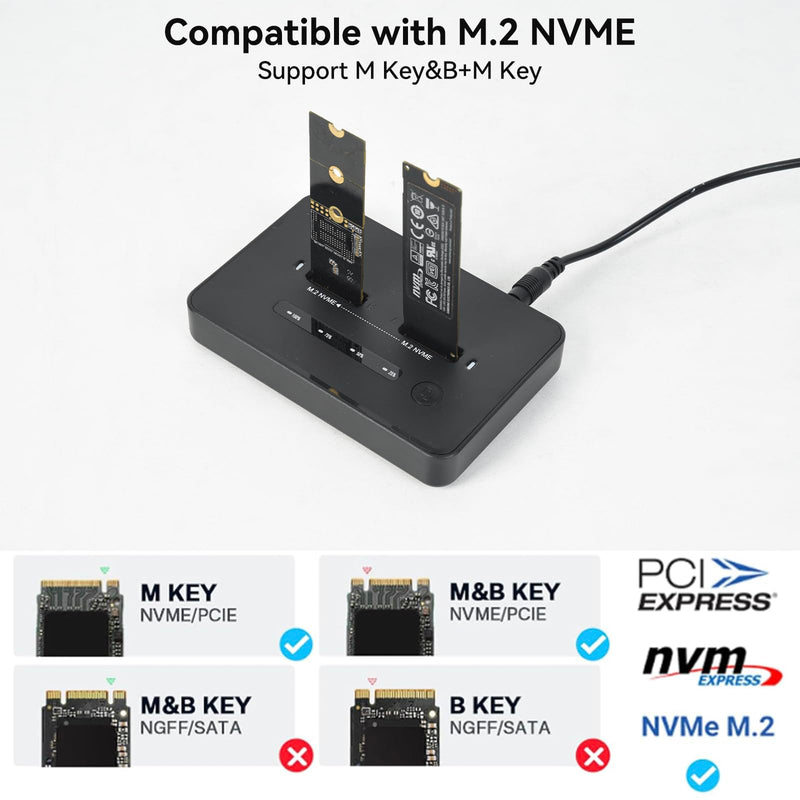 ELUTENG M.2 NVMe SSD Cloner, USB 3.2 20Gbps Dual Bay NVMe Enclosure, Tool-Free Offline Clone & SSD to USB Adapter, Supports M-Key 2230/2242/2260/2280 SSDs