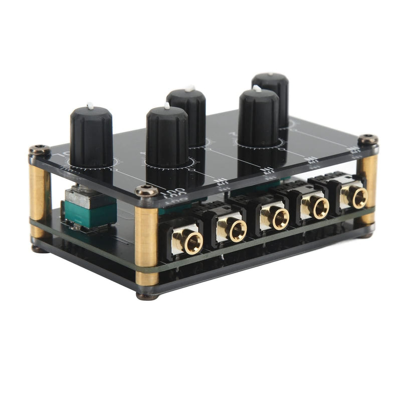 Audio Mixer, 4 Input 1 Output Mini Low Noise Sound Board Console Portable Passive Stereo Audio Mixer Mini Stereo Live Studio Console Audio Recording Mixers Music Mixer Machine