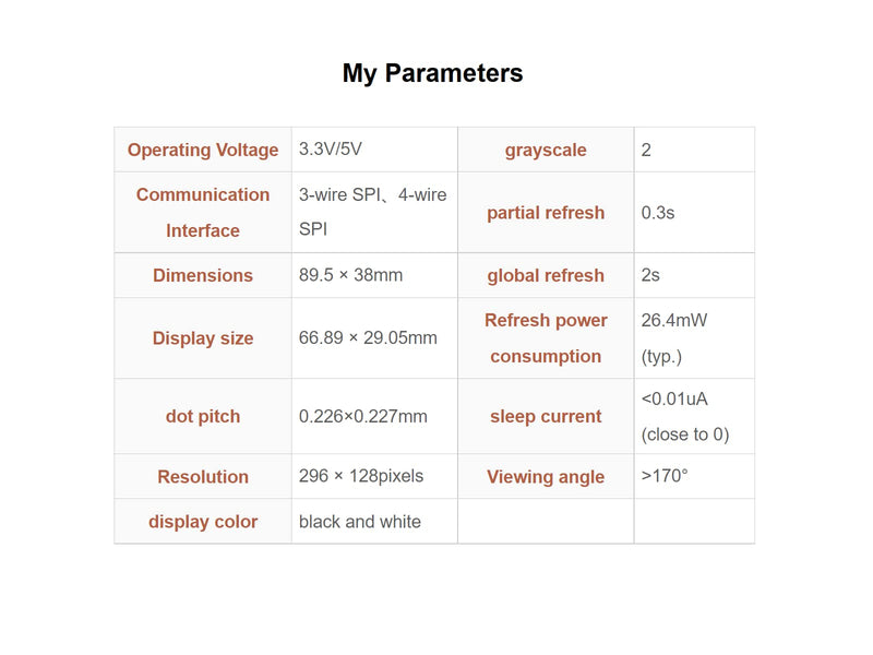 2.9 inch E-Paper Module 296 x 128 Resolution 3.3 V/5 V Two-Colour E-Ink Display Module epaper Screen SPI Interface for Raspberry Pi/Arduino/Nucleo Support Partial Refresh 2.9inch E-paper Display Module
