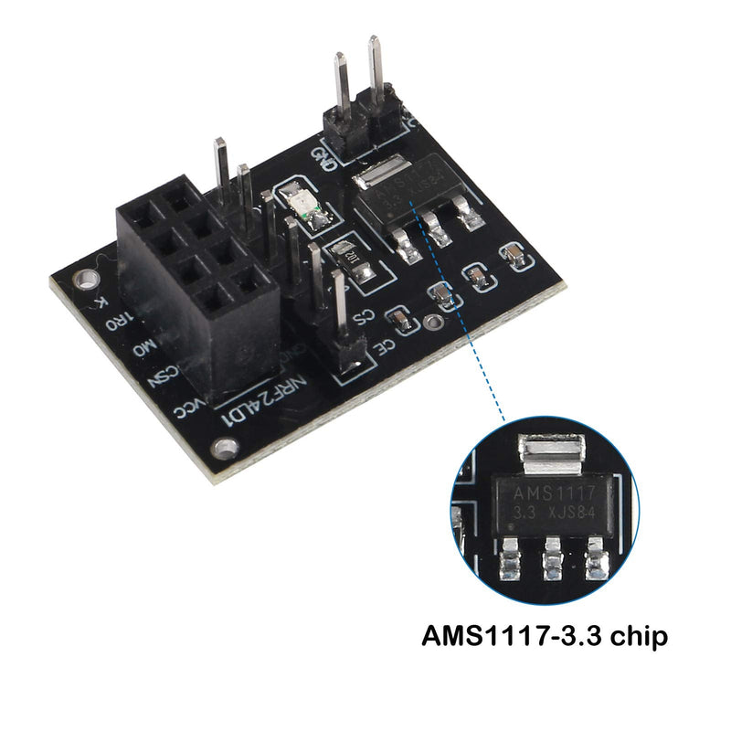 2Pcs NRF24L01+PA+LNA RF Wireless Transceiver Module with SMA Antenna 2.4G 1100m & Wireless Module with Breakout Adapter On-Board 3.3V Regulator