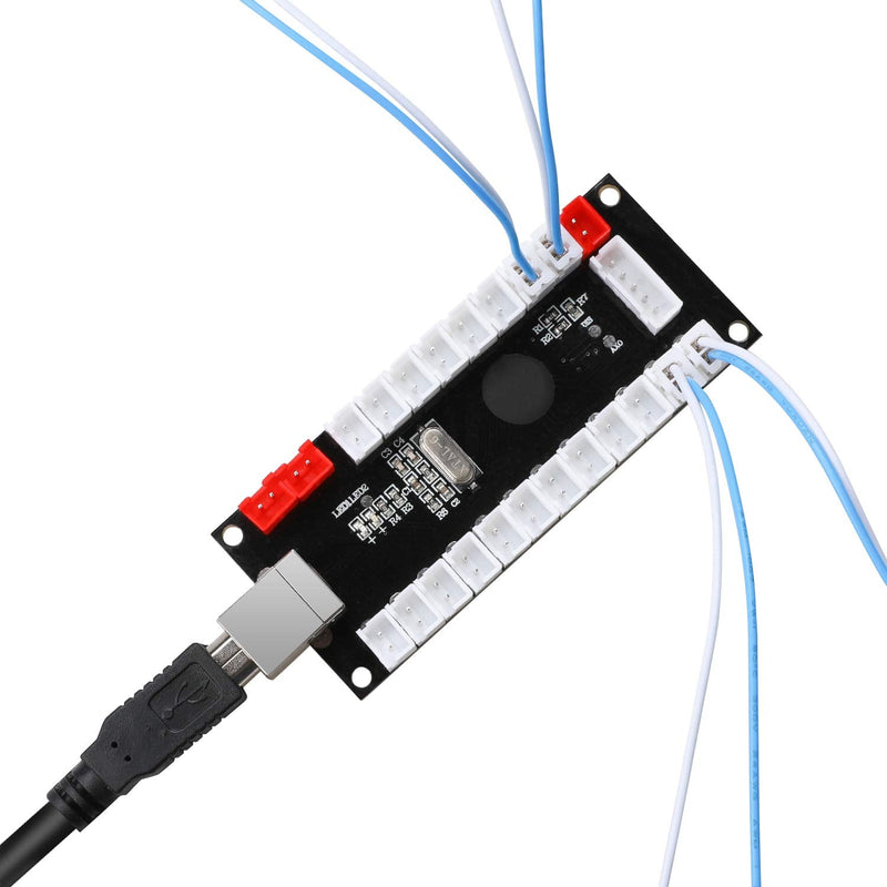 GUWARRY 2-Player Zero Delay USB Encoder PC to HAPP Joysticks/HAPP Arcade Buttons for PC, MAME, Raspberry Pi, Arcade1Up - Three 5V Power Output for led Joysticks/LED Daisy Chain/LED Arcade Buttons HAP+4.8