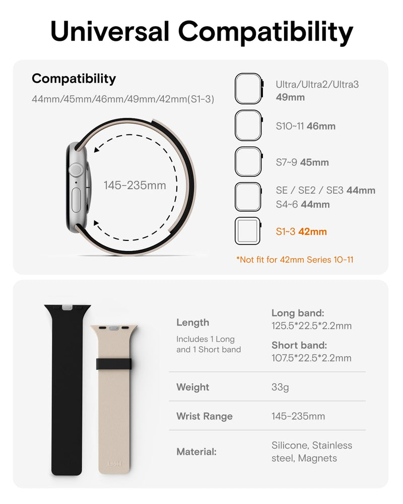MOFT Snap Duo Watch Bands Compatible with Apple Watch, Quick Magnetic Wear, Duo-Color Design & Soft Silicone, iWatch Bands for Ultra 3/2/1, Series 11/10/9/8/7/SE/6/5/4/3/2/1, 38/40/41/42/44/45/46/49mm Vast Black x Stardust