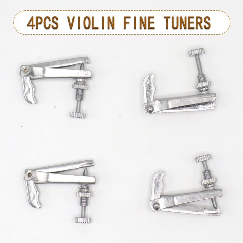 4Pcs Violin Fine Tuners, Stainless Steel String Adjusters, Anti-Rust Nickel Plated, Universal Fit for 3/4-4/4 Violins silver