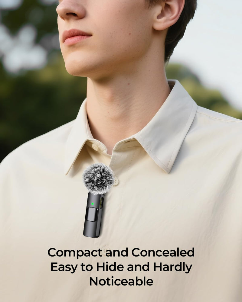 [AUSTRALIA] - BAILIXIN 3-in-1 Microphone for iPhone, Android, Camera, Wireless Microphones, Mini Microphone, Lapel Mic with Noise Reduction, Crystal Clear Sound & 7H Battery for Recording, YouTube, Podcast Charcoal Black 