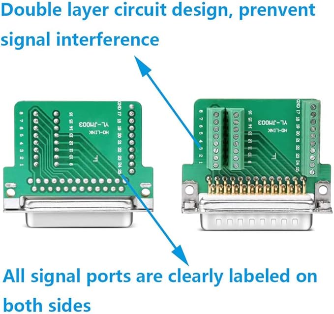 Jienk 2PCS DB25 Breakout Board Connector, RS232 D-SUB Serial Thinner 25 Pin Port Terminal Solderfree Adapter with Case Accessories (M/F) M/F