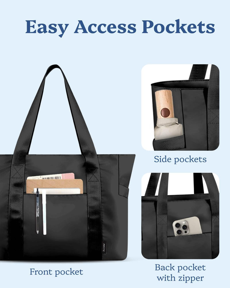 Tote Bag for Women Weekender Bag with Laptop Compartment for Work Nurse Travel Gym Black