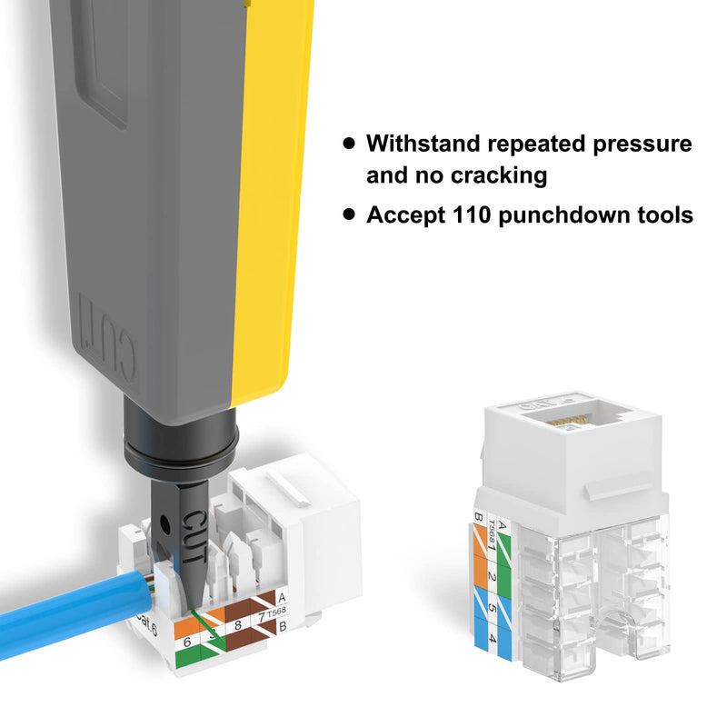 VCE Cat6 RJ45 Keystone Jack Insert UL Listed 25-Pack, 90 Degree Punch Down Keystone Jack Adapter Slim Profile White