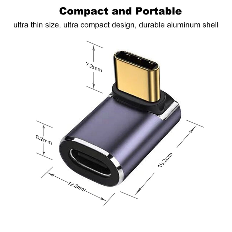 AreMe 90 Degree USB-C Male to Female Adapter, 2 Pack Right Angle 100W Type-C Adapter Extender for Steam Deck, ROG Ally, Switch, Notebook Computers, Tablet and Mobile Phones (Metallic Purple) Metallic Purple