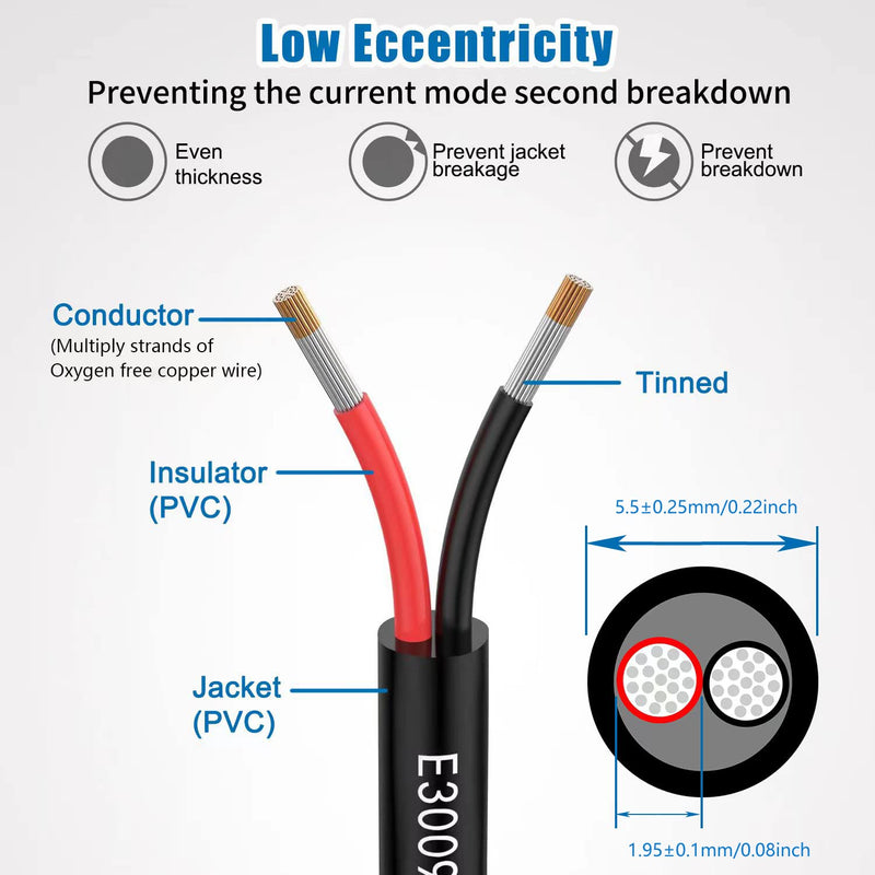 Matugajp 18 AWG 2 x 0.75 mm² 10 m Electric Cable, 2-Core Extension Cable UL2464, 5 V / 12 V / 24 V / 300 V Oxygen-Free Multi-Strand Tinned Copper Cable, Landscape Wire, LED Lights for Cars, Outdoors 10 metres 2 x 0.75 mm²