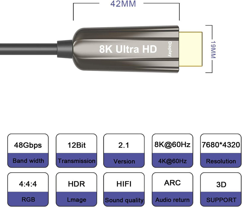 8K Fiber Optic HDMI Cable, High Speed HDMI 2.1 Cable Support with 4K@60Hz Dynamic HDR 10,eARC,HDCP2.2,-100ft M02-100Ft