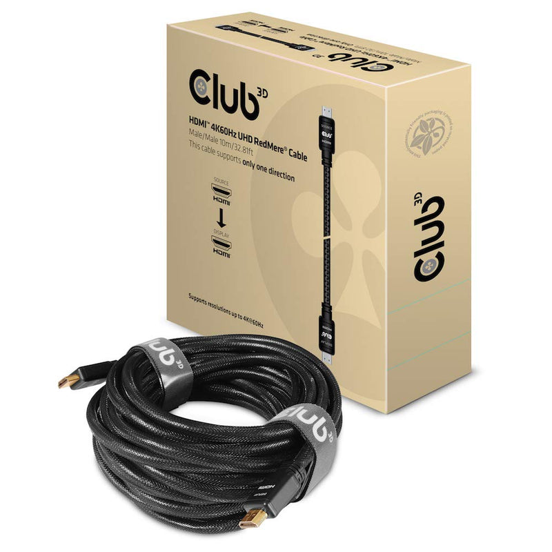 Club 3D CAC-2313 HDMI 2.0 4K60Hz UHD RedMere Cable M/M 10m/32.81ft 28 AWG 10m/32.8Ft