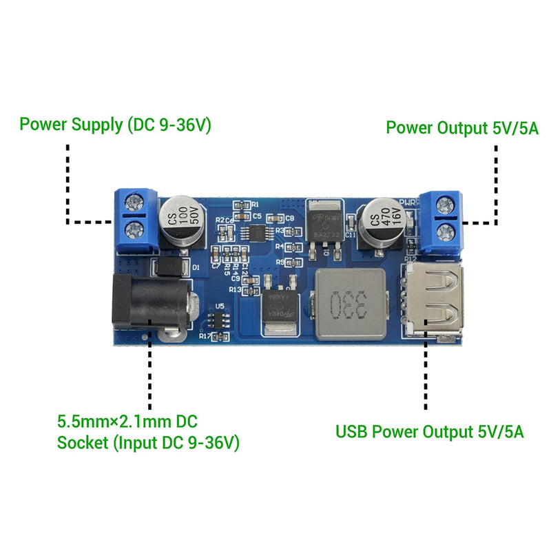 EPLZON DC 6V 9V 12V 24V to DC 5V 5A Step-Down Converter Module V-36V Step-Down Converter to DC 5V-5.3V 5.2V 3.5-6A Transformer Voltage Regulator Power Module with Two Outputs (Pack of 2)