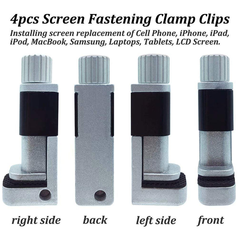 Phone Repair Clamp 4pcs, Adjustable Fastening Clamp Clip, iPhone Clip Holder, Frame Clamp Tool for iPad MacBook Tablet LCD iPhone Screen Replacement, Screen Repair Clamp with Rubber Pad 4pcs Metal Clamps-regular Pack