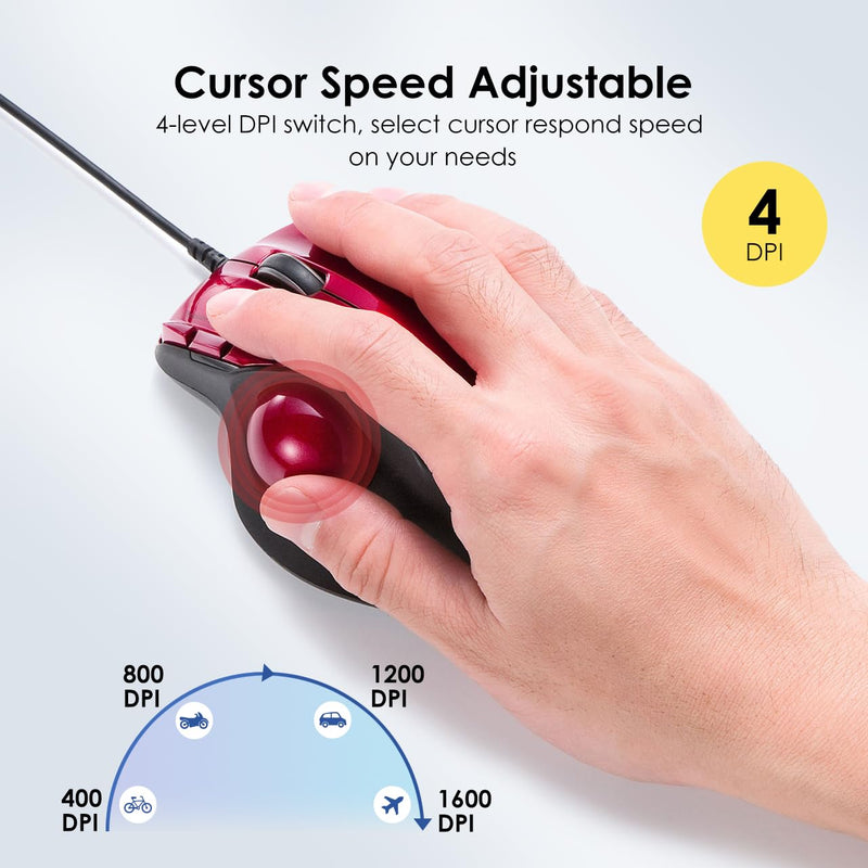 SANWA Wired Trackball Mouse GMATB44RN + Orange 34mm Trackball Replacement Ball Set, Computer Rollerball Mice, 400/800/1200/1600 DPI, Compatible MacBook, Laptop, Windows, macOS, Chrome OS