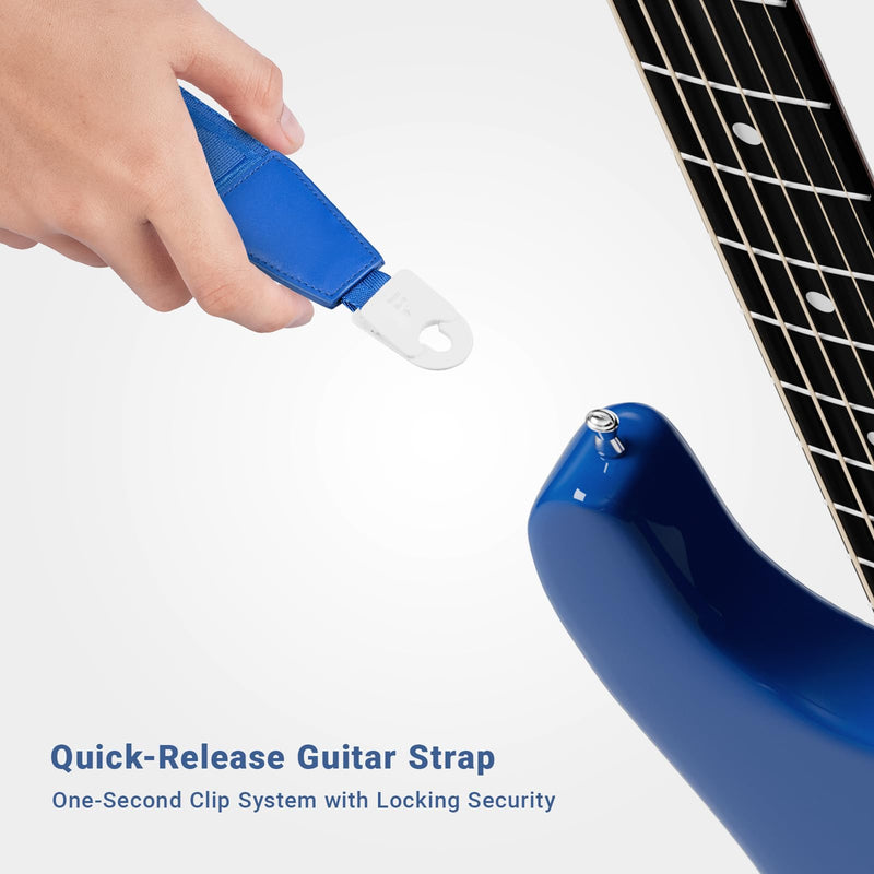 Quick-Snap Nylon Strap-quick locking-2 inches leather ends for Acoustic Electric Guitar Straps,Bass Guitar Strap Deep Blue