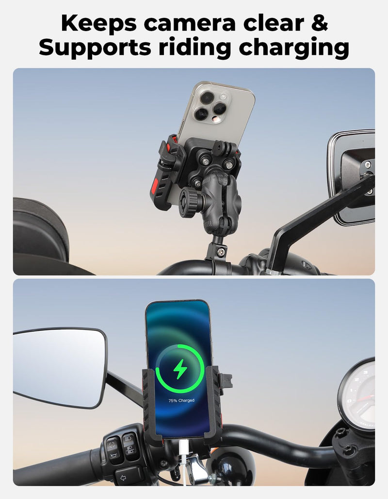 KEMIMOTO Motorcycle Phone Mount with Anti-Theft, Anti-Vibration Dampener | One-Hand Operation 360° Adjustable Mount for Motorcycle Bike ATV Scooter Golf Cart Fit 4.7"-7.2" Cellphone