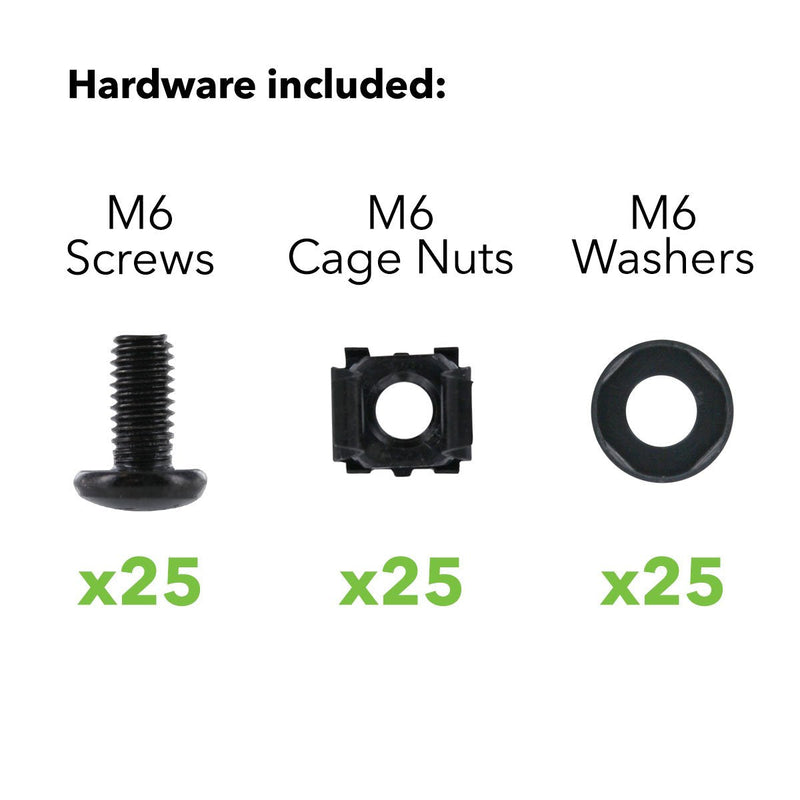 NavePoint M6 Cage Nuts and Screws for Rack Mount Server Shelves Cabinets Set of 25