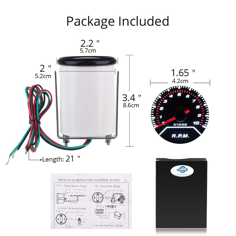 [AUSTRALIA] - WATERWICH Tachometer Tacho Gauge Meter 0-10000 RPM Gauge Meter 2inches 52mm Universal for 4 6 8 Cylinder Car SUV Vehicle Automotive 