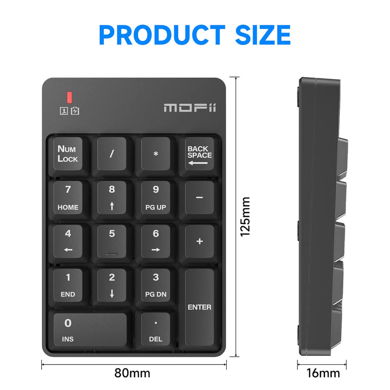 [AUSTRALIA] - MOFII Wireless Number Pad - 2.4G Numeric Keypad Silent 19 Keys USB Keypads, Portable Financial Accounting Numpad 10 Key for Laptop/Notebook/Surface Pro/PC - Black Wireless Black kaypad 