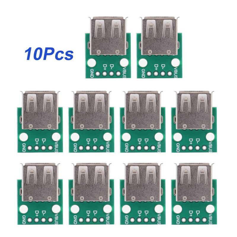 USB Female Breakout Board, 10Pcs Type A USB Female Socket Breakout Board 2.54mm Pitch Adapter Connector DIP Socket