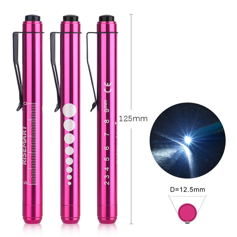 Diagnostic Light Pupil Light, RISEMART Pack of 2 Reusable LED Pen Lamp with Pocket Clip as Nurses Doctors Students Pen Light with 4 Batteries (Red and Blue) Red and Blue