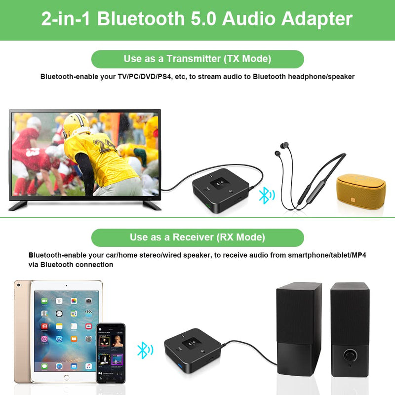 [AUSTRALIA] - Golvery Bluetooth 5.0 Transmitter Receiver for TV Airplane, 2 in 1 Bluetooth Adapter for PC/DVD/MP3/Home Stereo/Speaker/Gym, Optical/RCA/AUX Connection, 25 Hours Playtime, Dual Link, Volume Control Brown 
