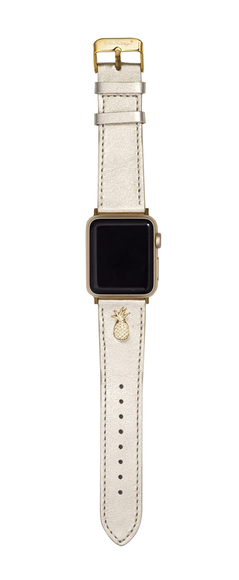 Lilly Pulitzer Genuine Leather Watch Band Sized to Fit 42mm, 44mm, & 45mm Smartwatches, Compatible with Apple Watch Series 1-8 and SE, Gold
