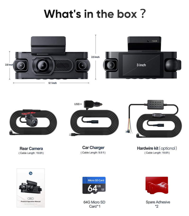 [AUSTRALIA] - AINAVIGO 4 Channel Dash Cam 360° View,1080P Front and Rear Inside, Left Right Dash Camera for Cars, 8 IR Lamps Night Vision,3inch Screen,G-Sensor,Parking Mode 