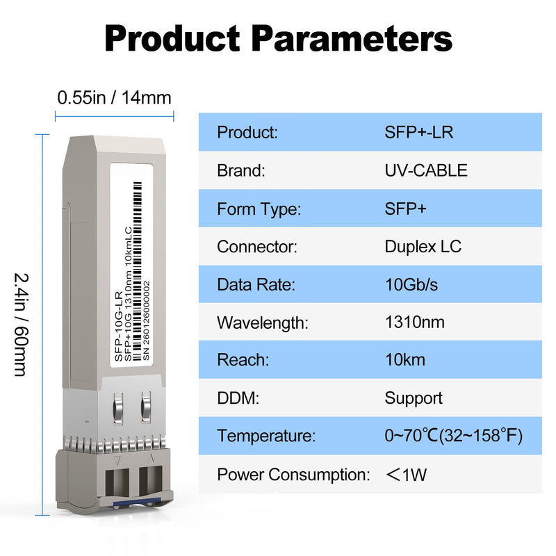 10G SFP+ to LC Module, 10GBase-LR Fiber Transceiver Single Mode, Up to 10KM | for Cisco SFP-10G-LR, Meraki MX100/MX400/ MX600/ MX450, MikroTik,Fortinet,Ubiquiti UF-SM-10G,TP-Link,Netgear 10G-LR:10km Black