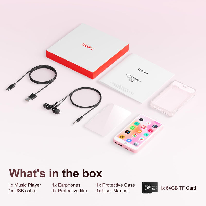 [AUSTRALIA] - 80GB MP3 Player with Bluetooth and WiFi, Android Player with Speaker Mp3 & Mp4 Music Player with Spotify, Amazon Music, Browser, Deezer, 4.0" Touch Screen, Download Music,Up to 512GB(Pink) Pink 