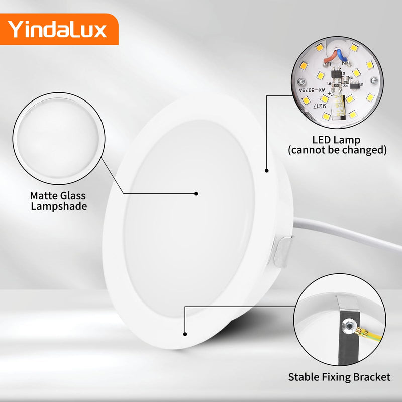 YindaLux Set of 3 LED Recessed Spotlights 230 V Dimmable 3 W 3000 K Warm White LED Spot Ultra Flat 300LM Bore Hole 55-58 mm and 15 mm Flat IP44 Furniture Recessed Spotlights for Mirror Cabinet, White 3 pieces White 3000k