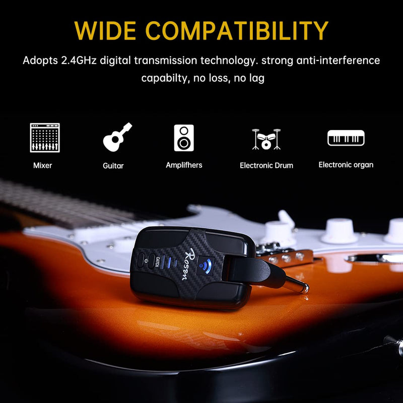 [AUSTRALIA] - Rosen DC-81 Guitar Wireless System 2.4GHz Rechargeable Guitar Wireless Transmitter and Receiver for Electric Guitar Bass Violin Keyboard 