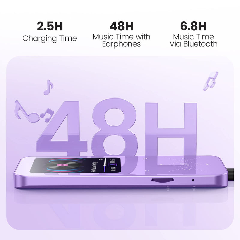 [AUSTRALIA] - 32GB MP3 Player with Bluetooth 5.3, AGPTEK A09X 2.4" Screen Portable Music Player with Speaker Lossless Sound with FM Radio, Voice Recorder, Supports up to 128GB, Purple 