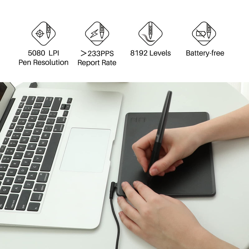 HUION HS64 Graphics Drawing Tablet with Battery-Free Stylus 8192 Pressure Sensitivity 4 Customized Express Keys Glove for Beginner, 6.3×4 Inch OSU Tablet for Linux, Mac, Windows PC and Android