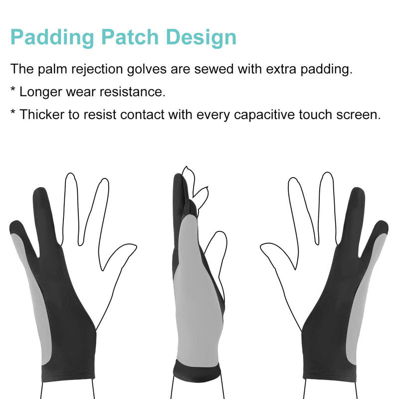 Mixoo Artists Gloves 2 Pack - Palm Rejection Gloves with Two Fingers for Paper Sketching, iPad, Graphics Drawing Tablet, Suitable for Left and Right Hand (Small) Small