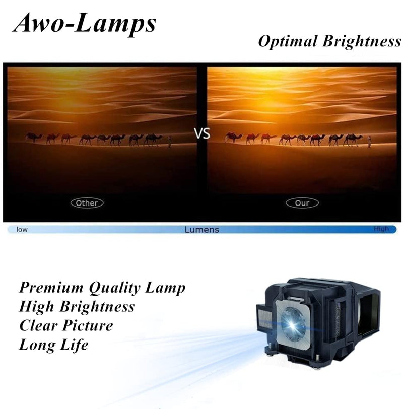 AWO Replacement Lamp Bulb for ELPLP78 / V13H010L78 with Housing for EPSON EB-945/955W/965/S17/S18/SXW03/SXW18/W18/W22/X18/X20/X24/X25