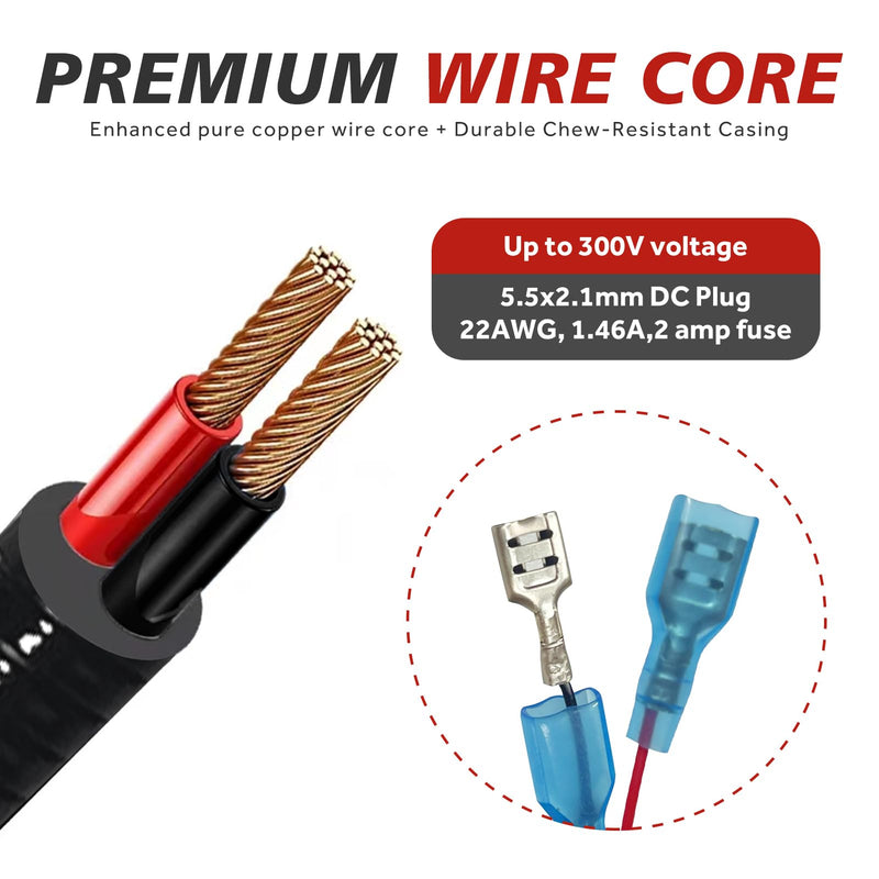 Durable Chew-Resistant Power Cable for Trail Cameras, Compatible with Stealth Cam, Spypoint, Moultrie, Browning, Wildgame Innovations, Muddy, Covert WC20, WC30, Black Gate, etc. 5.5x2.1mm DC Plug, 79" 5.5x2.1 mm End-Spade Connector
