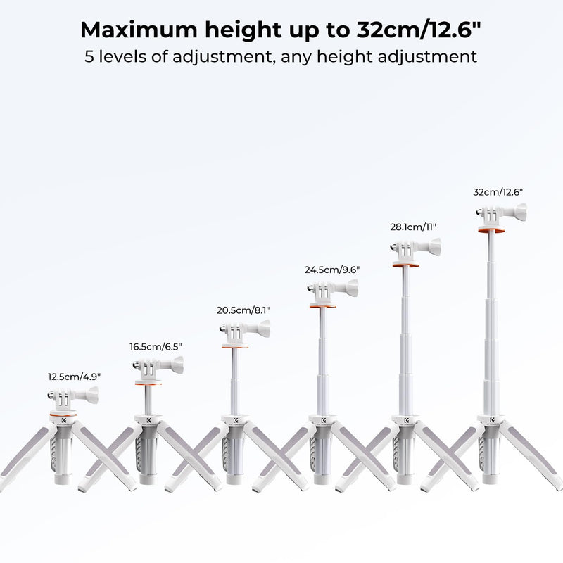 [AUSTRALIA] - K&F Concept Selfie Stick Tripod for GoPro, Extendable Vlog Selife Stick Portable Stand Compatible with GoPro Hero 12/11/10/9/8/7/6/5/GoPro Max/DJI Osmo Action/Insta 360/AKASO Action Camera 32CM Grey 