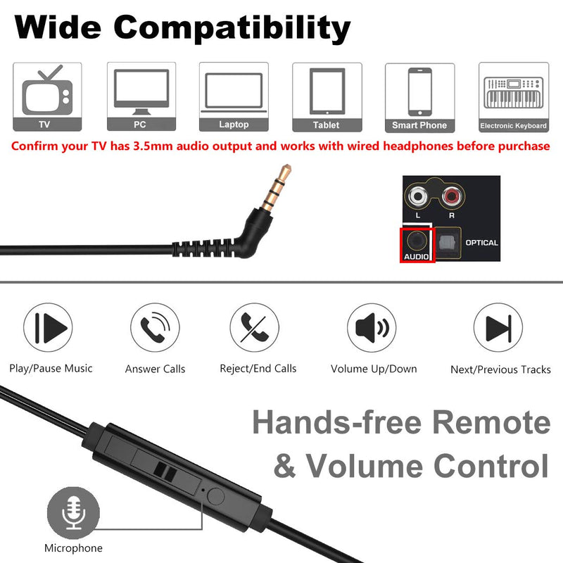 Joysico 19.5Ft / 6M Long Cord Over Ear Headphones with Volume Control, 16Ft Long Cord in-Ear Earbuds with Mic and Volume Control Bundle, Spring Coil Wire, Extension Cable, 3.5mm AUX, for TV PC Laptop