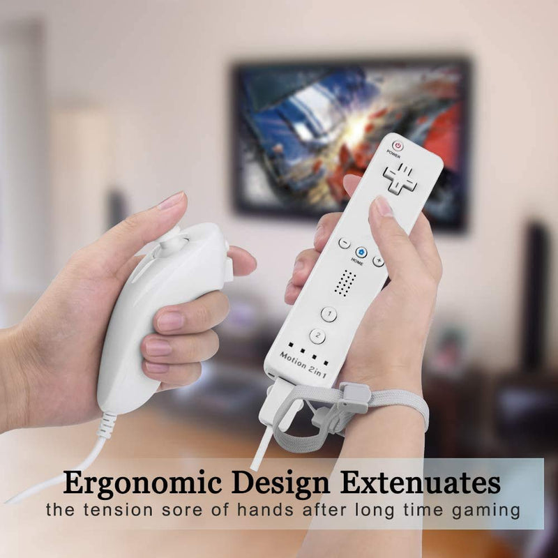 Motion Plus Wii Controllers 2Packs with Nunchucks, Wii Remote Controllers Compatible for wii and Wii U with Built in Motion Plus Black&White