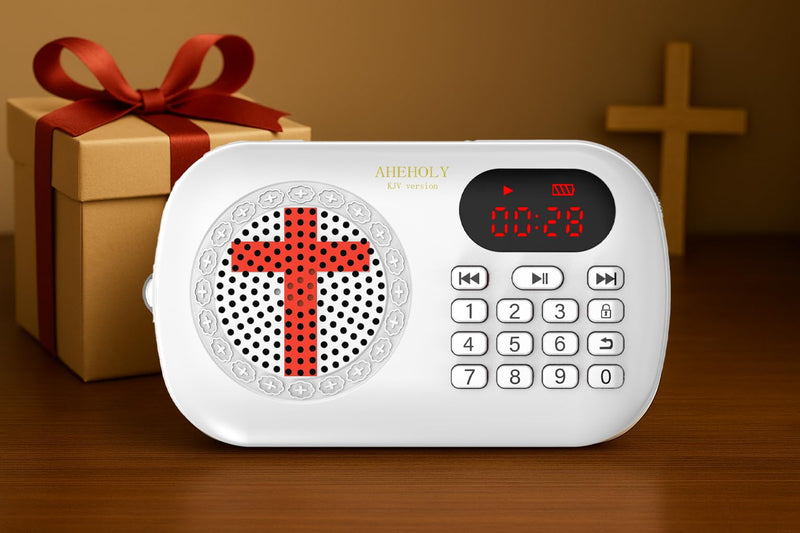 [AUSTRALIA] - KJV Audio Bible Player – Portable Electronic Bible Device, Offline Rechargeable Scripture Player with Simple Buttons for Seniors & Home Use, White 