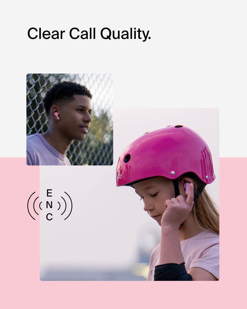 Belkin SoundForm Nano 2 Kids True Wireless Earbuds | In-ear Bluetooth earbuds for kids ages 7+, 85dB volume limiter, IPX5, ENC, touch controls, school, travel Pink