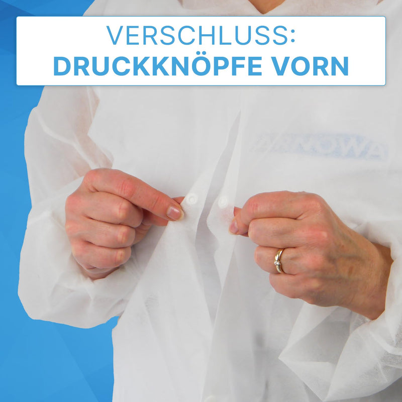 5 x Arnomed PP Disposable Protective Gown, Size XXL, White Disposable Protective Coat, Fleece Coat, Protective Gown with Press Studs, Disposable Coat, Plastic Painter's Suit, Surgical Gown Food Safe 5