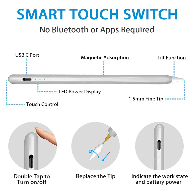iPad Pencil 2nd Generation with Palm Rejection & Tilt Sensitive Apple Pen 1st Gen Compatible with iPad 10/9/8/7/6th iPad Pro 11/12.9 Inch iPad Air 5/4/3rd iPad Mini 6/5th Gen-Silver Silver