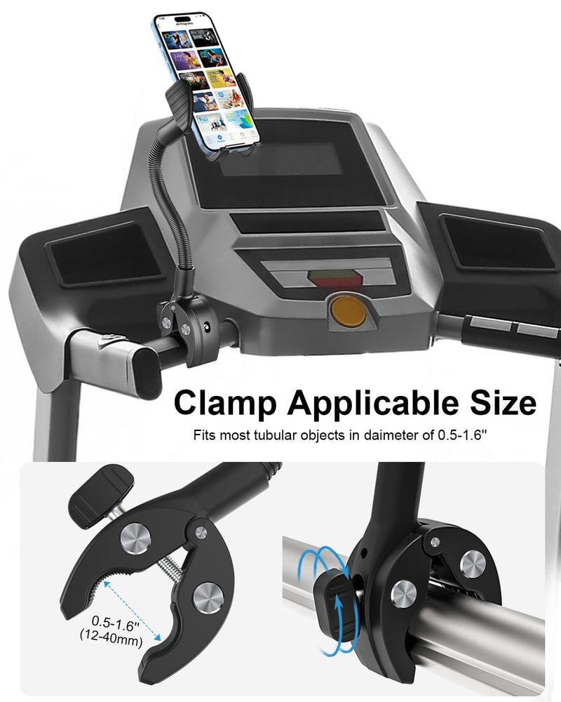 Gooseneck Phone Holder for Wheelchair, Stroller, Golf Cart, Boat, Mic Stand, Indoor Cycling Bike, Gym Bicycle Handlebar Clamp for iPhone Air 17 Pro Max 16 15 14 13 12 Plus, S25, 4.7 to 7" Smartphones