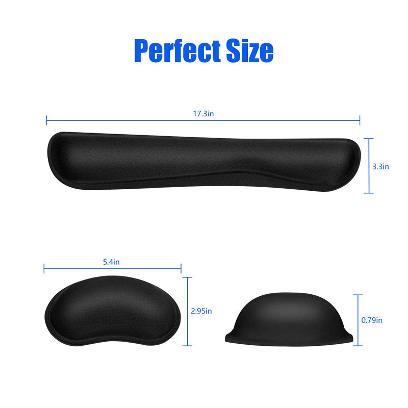 JIKIOU Keyboard Wrist Rest, Wrist Support Pads for Keyboard and Mouse, Memory Foam Ergonomic Cushion for Carpal Tunnel, Mouse Rest Pad Pain Relief Easy Typing for Computer, Laptop, Office, Black