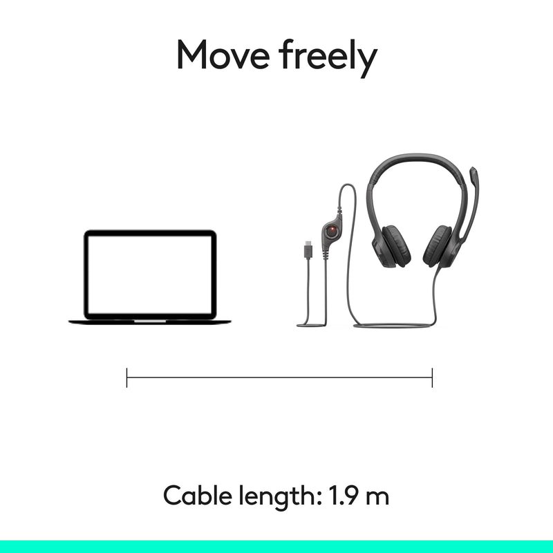 [AUSTRALIA] - Logitech H391 Wired Headset for PC/Laptop, Stereo Headphones with Noise Canceling Microphone, USB-C, in-Line Controls, Works with Chromebook - Graphite 1 Pack 